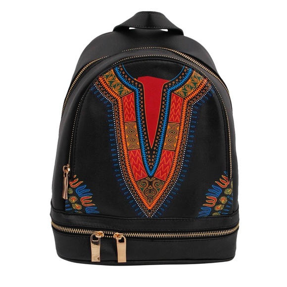 Black Dashiki Print Leather Backpack & Wallet - Picture 2 of 3